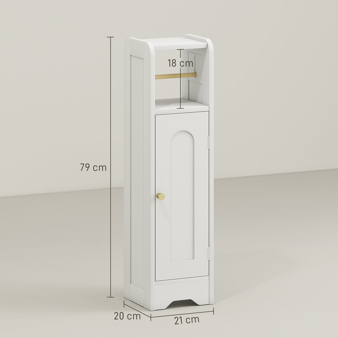 Small Bathroom Storage Cabinet with Toilet Roll Holder - White