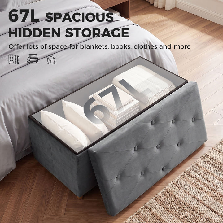 Velvet Upholstered Foldable Ottoman Footrest, Storage Ottoman Bench wi
