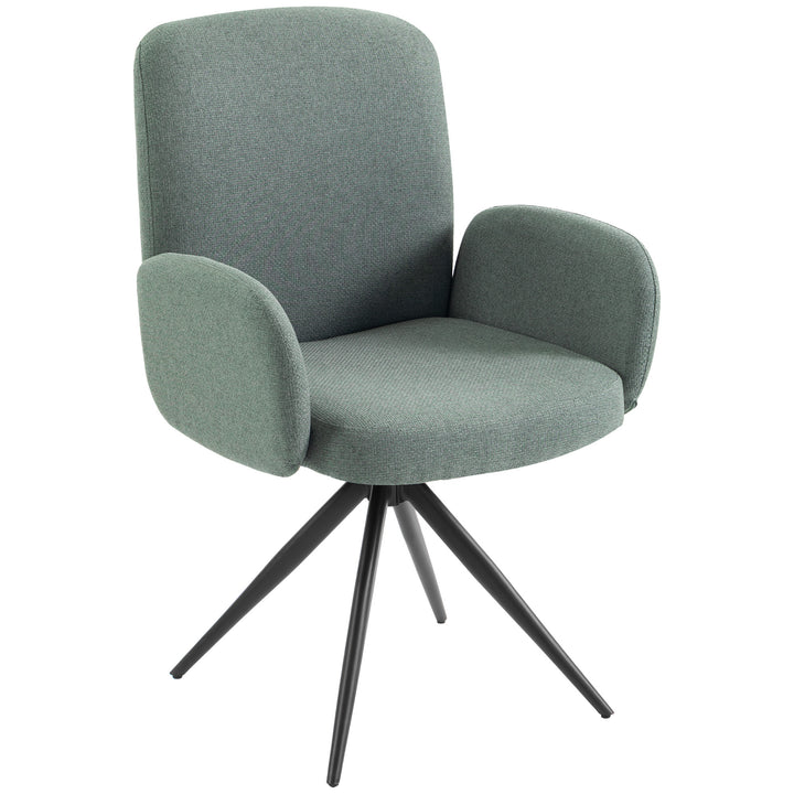 Swivel Accent Chair, Upholstered Linen-Look Armchair with Curved - Green