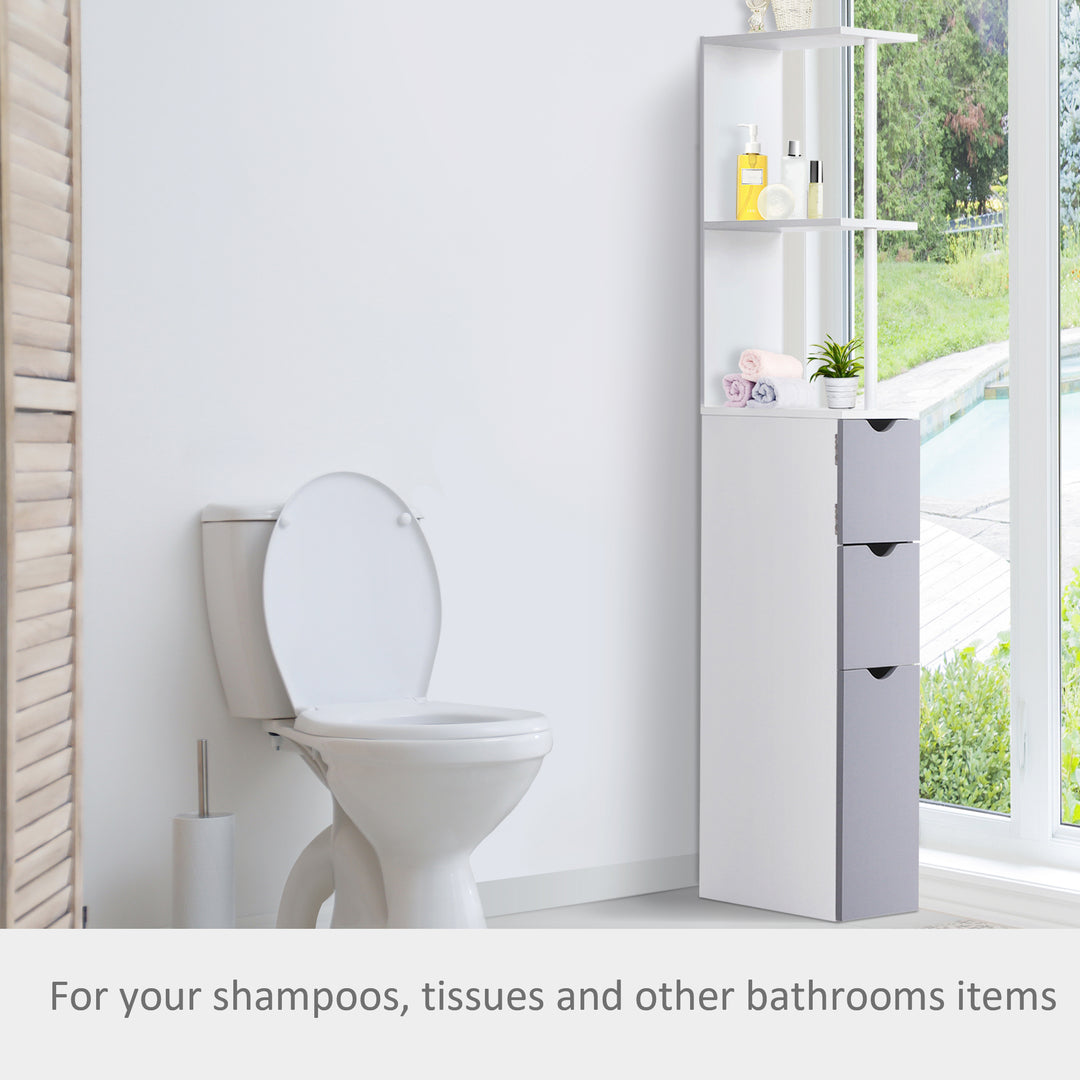 Tall Bathroom Cabinet, Freestanding Bathroom Storage Cabinet with 2-Tier Shelf and Drawers, Narrow Cupboard Storage Unit, White, Grey