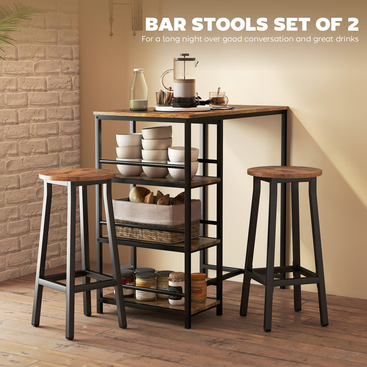 Bar Stools Set of 2 Breakfast Bar Stools with Footrest, Industrial Round, 32 x 32 x 65 cm