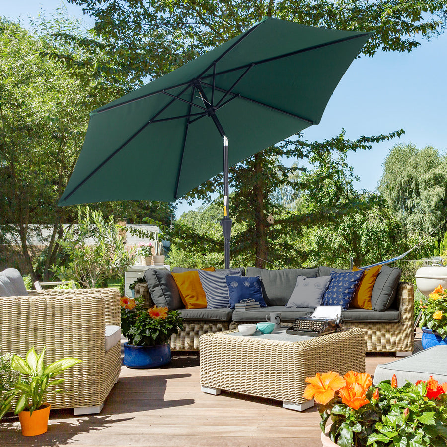 2.6M Garden Parasol Umbrella with Tilt and Crank, Outdoor Sun Parasol Sunshade Shelter with Aluminium Frame, Green
