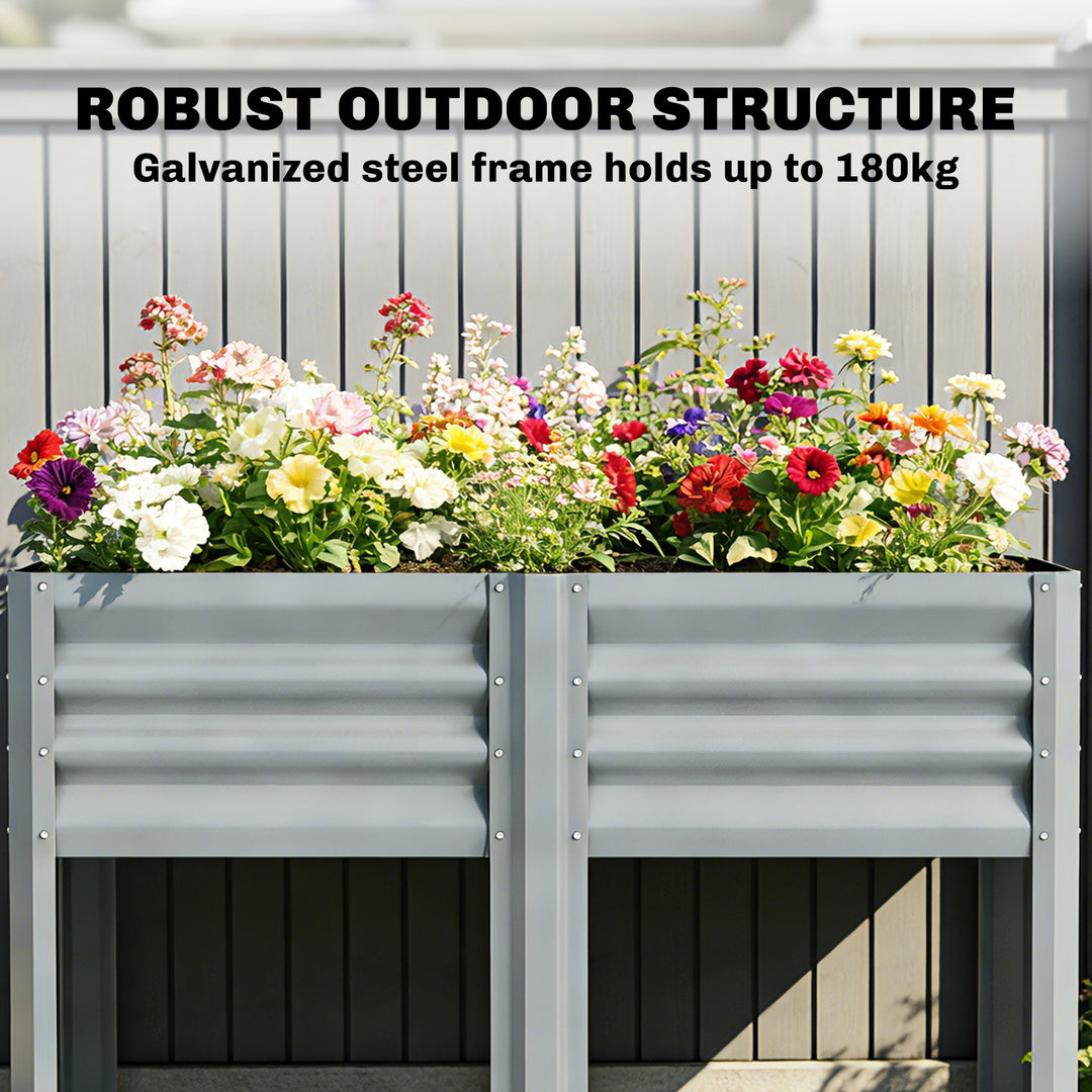 Raised Garden Bed with Storage Shelf Steel Elevated Planter Box with L