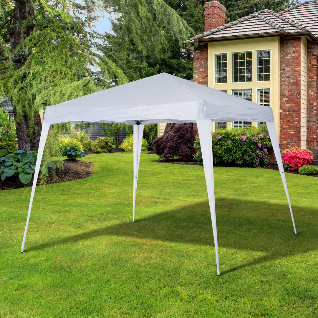 MCL 3 M x 3 M Base/ 2.5 M x 2.5 M Top Pop Up Gazebo with Carry Bag, Height Adjustable Slant Leg Party Tent Instant Event Shelter for Garden, Patio, White