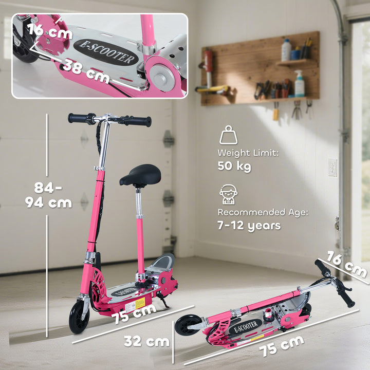MCL Foldable Powered Scooter with Adjustable Seat, Brake, Pink