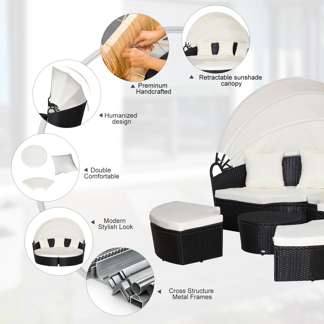 MCL Five-Piece Rattan Garden Bed, with Canopy - Black/White