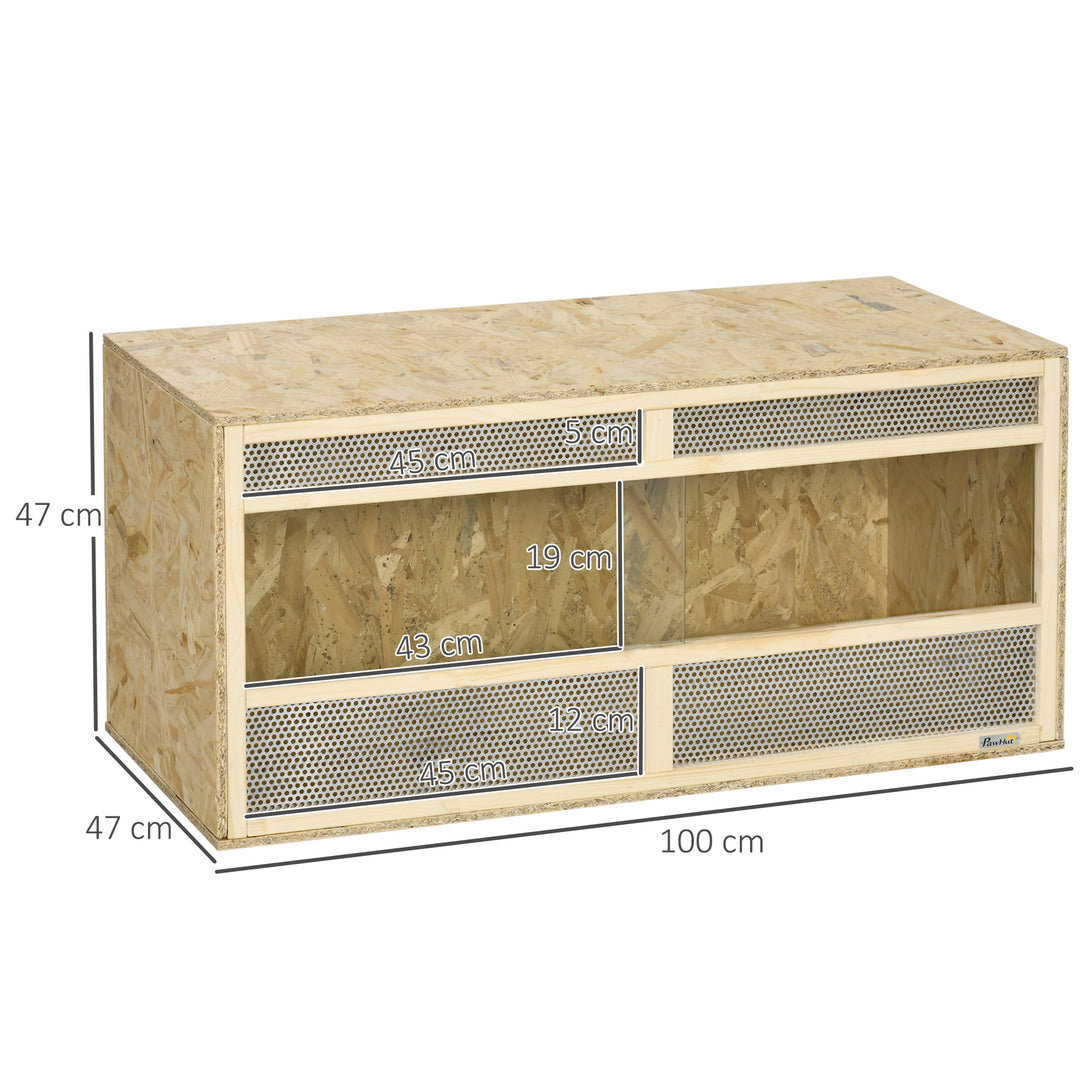 Reptile Terrarium Vivarium Habitat w/ Transparent Sliding Doors, Breathable Mesh, for Lizards, Horned Frogs, Snakes and Chameleons, 100 x 47 x 47cm