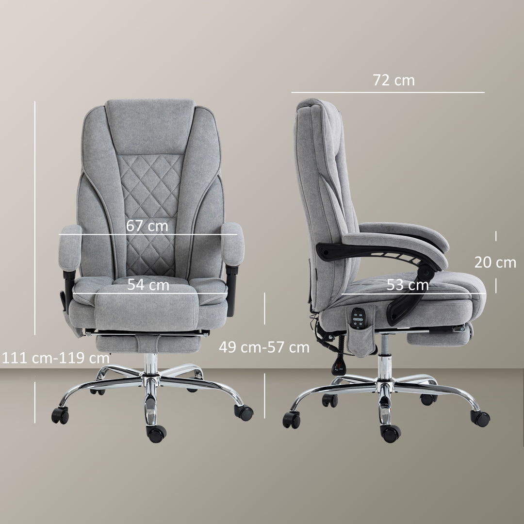 Massage Office Chair, Heated Reclining Computer Chair with Adjustable Height and Footrest, Grey