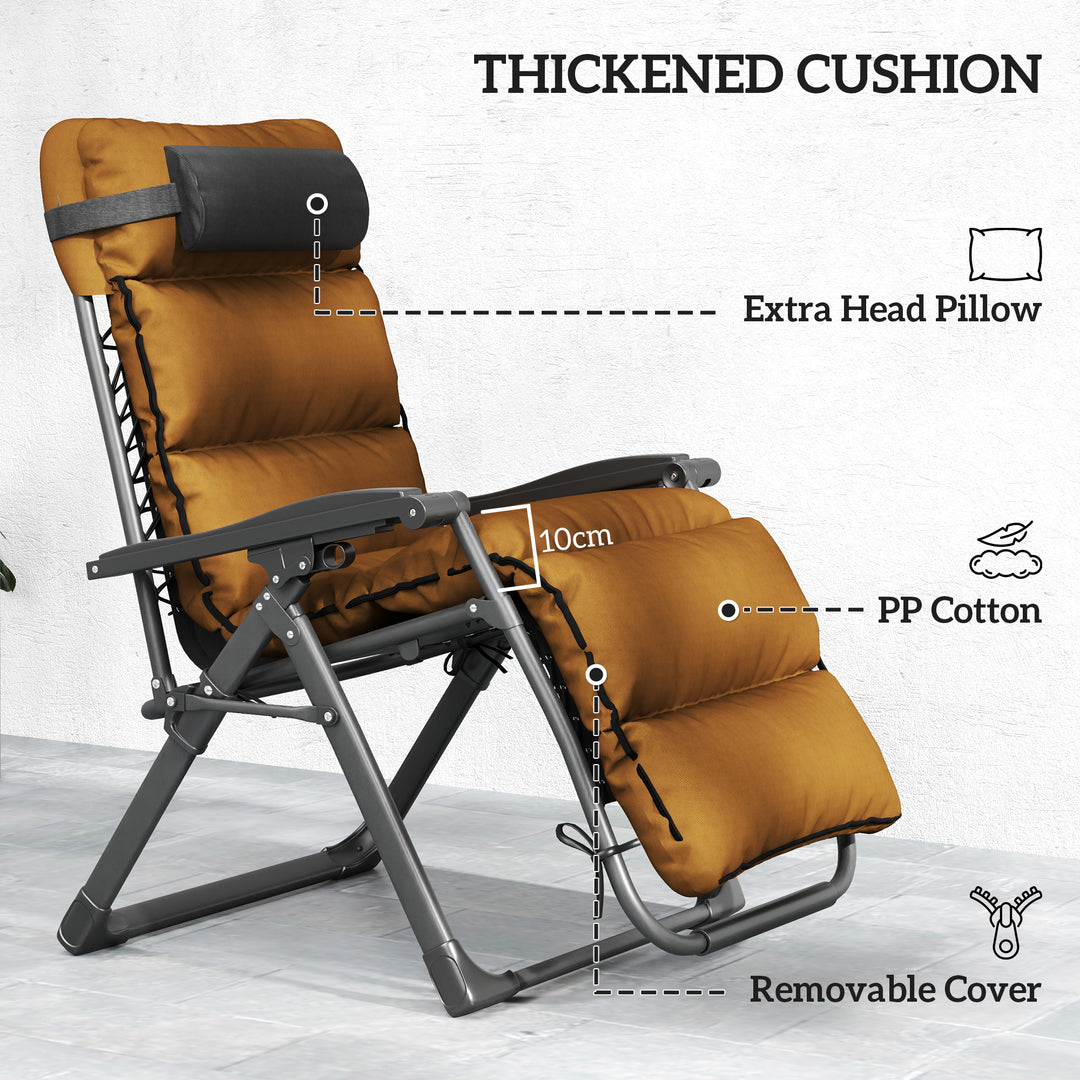 Set of Two Reclining Sun Loungers, with Cushion - Brown