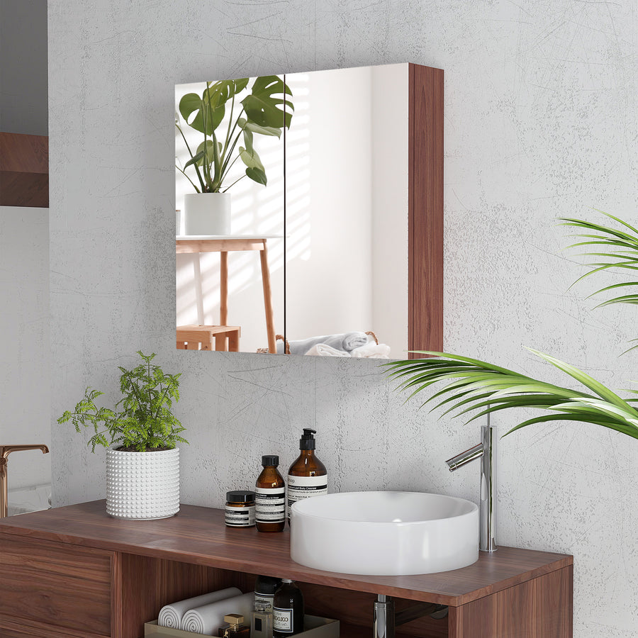 Double Door Bathroom Mirror Cabinet, Wall Mounted Bathroom Storage Cabinet, Soft Closing, 63L x 60Hcm