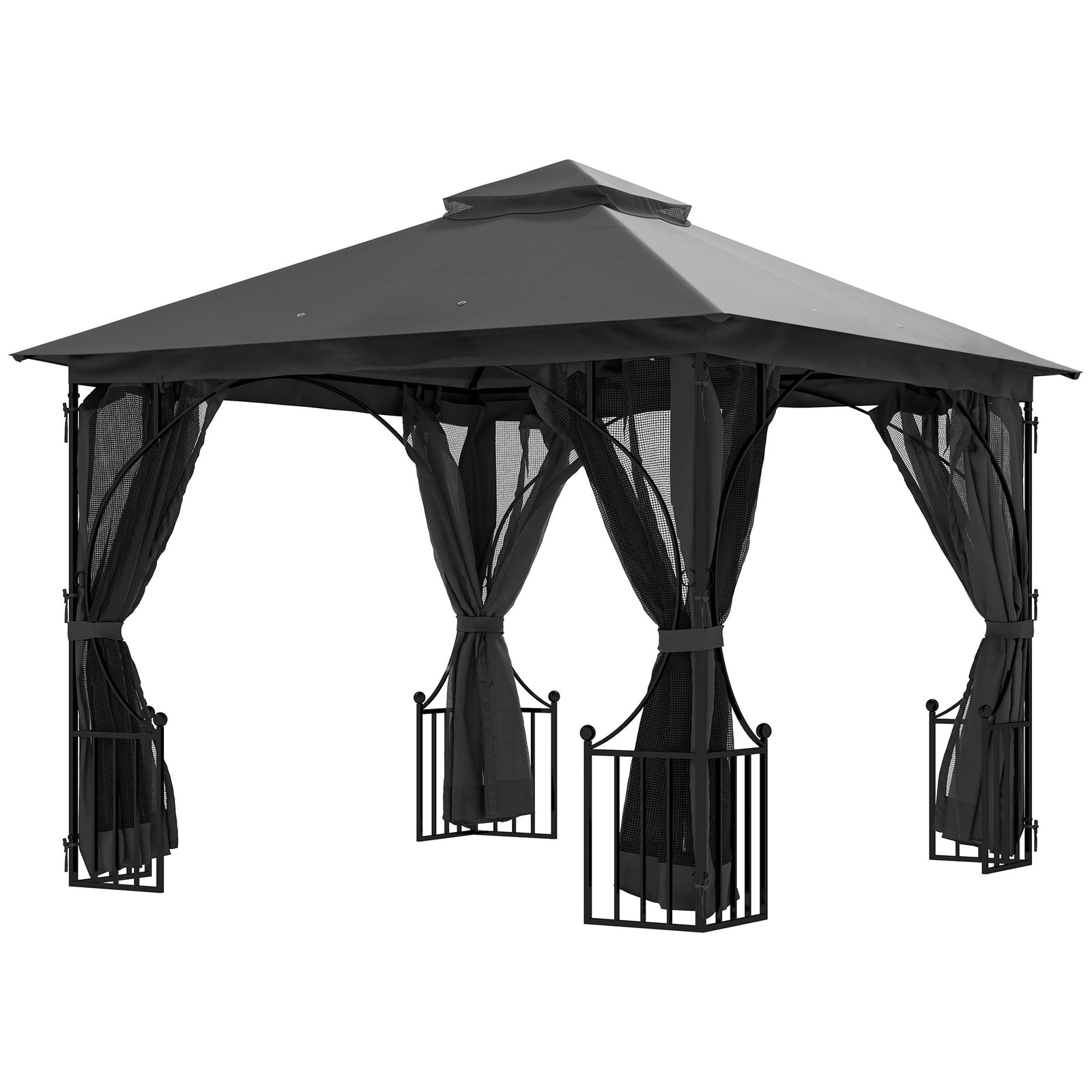3 x 3m Garden Gazebo Patio Party Tent Shelter Outdoor Canopy Double Tier Sun Shade with Metal Frame and Netting, Dark Grey