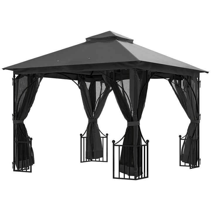 MCL 3 x 3m Garden Gazebo Patio Party Tent Shelter Outdoor Canopy Double Tier Sun Shade with Metal Frame and Netting, Dark Grey
