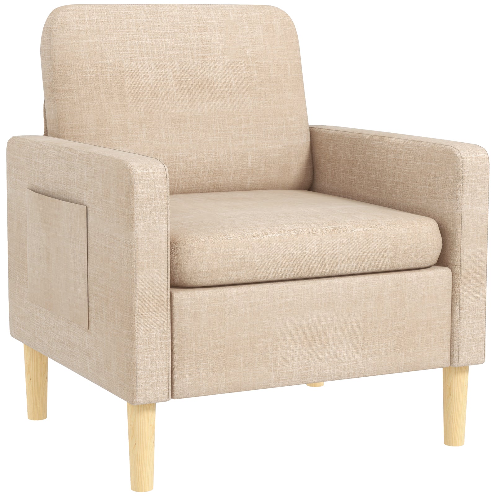 Modern Accent Chair, Comfy Fireside Chair, Upholstered Armchair for Living Room, Bedroom, Home Office, Beige