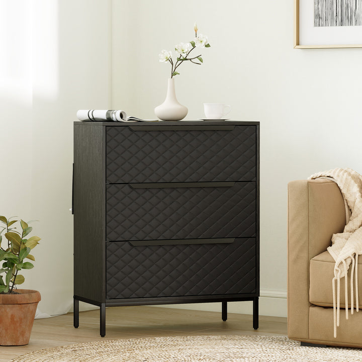 Chest of Drawers, Dresser with 3 Fabric Drawers and Aluminium Handles 