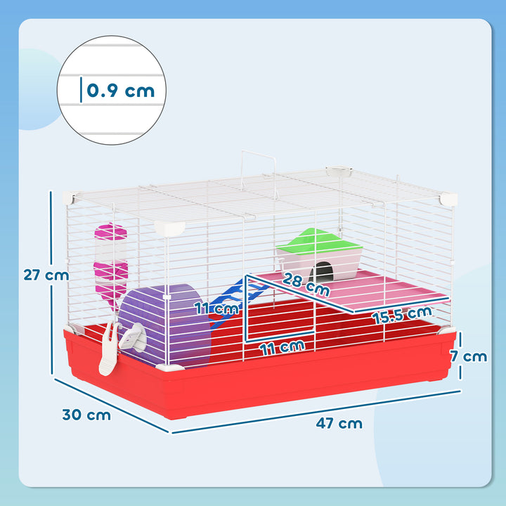 MCL Hamster Cage, Small Gerbil Cage 2 Tiers Portable w/ Handle, Exercise Wheel, Water Bottle, Dishes