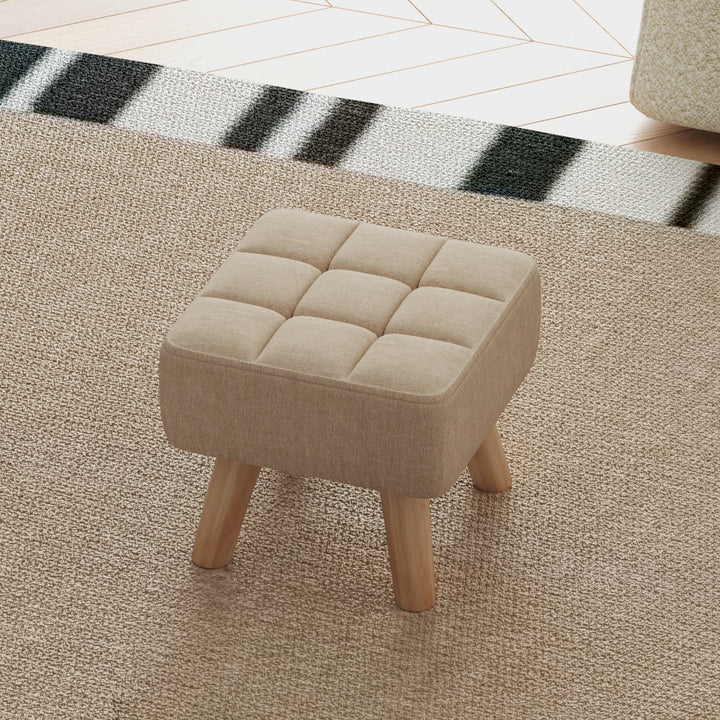 Linen-Look Square Padded Footstool - Brown