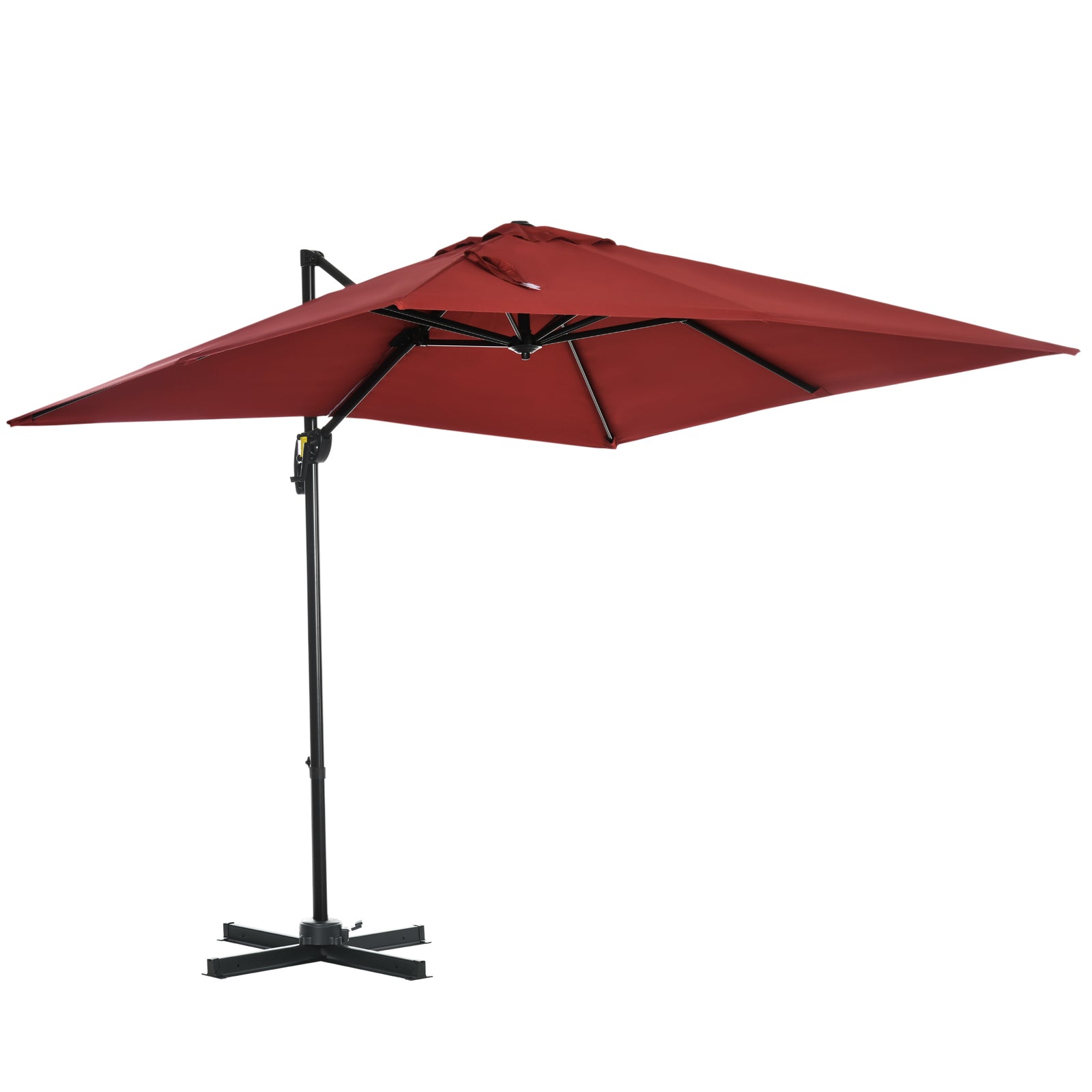 2.5 x 2.5m Patio Offset Parasol Umbrella Cantilever Hanging Aluminium Sun Shade Canopy Shelter 360° Rotation with Crank Handle and Cross Base, Wine Red