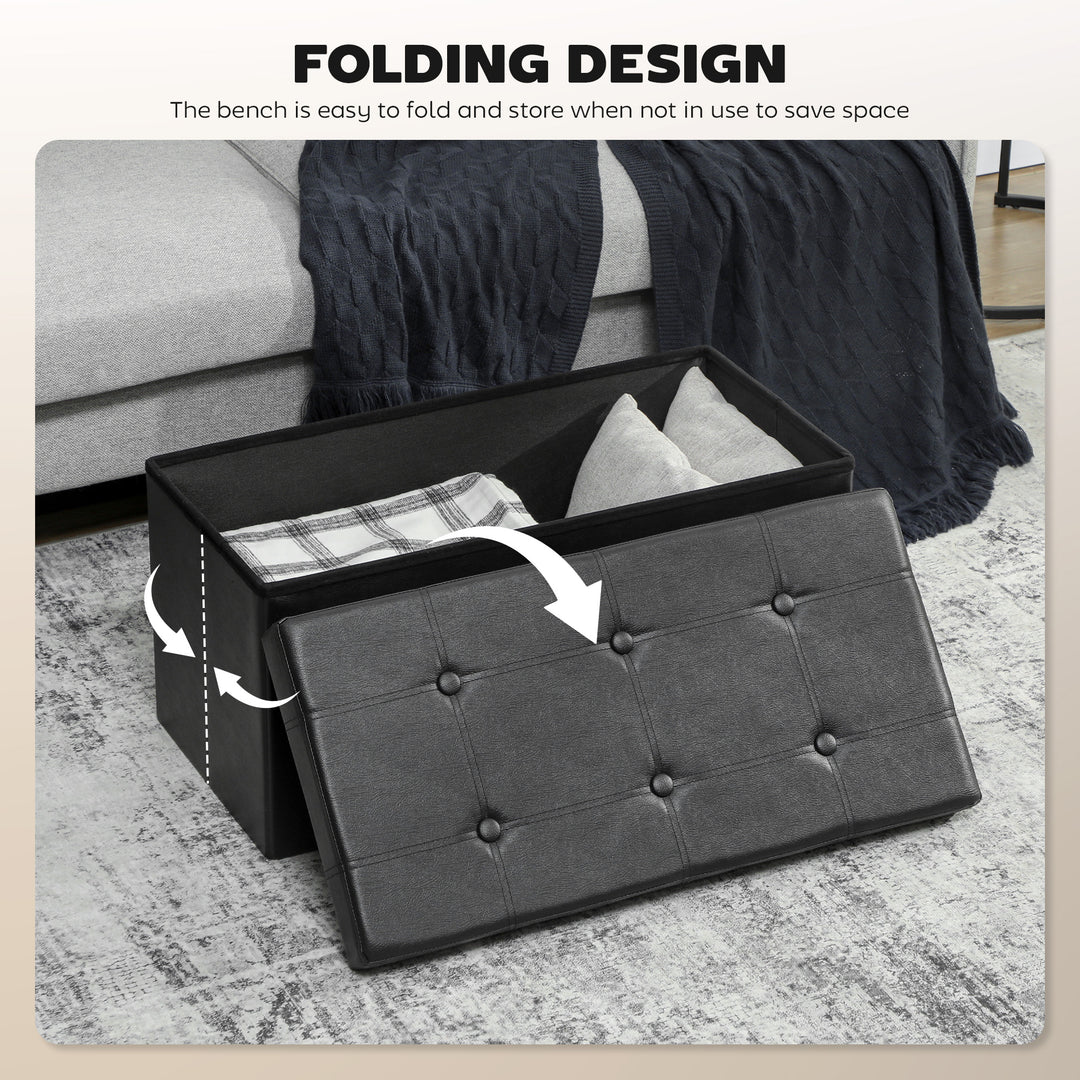 MCL Storage Ottoman Bench, 89L PU Leather Folding Foot Rest Stool, End of Bed Bench, Easy Assembly, for Living Room, Bedroom, Entryway, Black