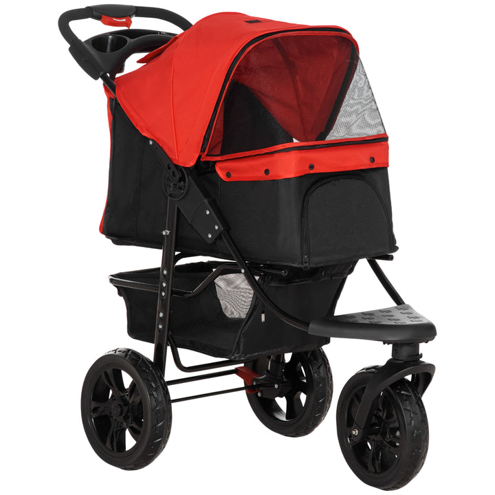 Dog Stroller Foldable Pet Pram, 3 Wheels Dog Pushchair with Brake, for Small Miniature Breeds, Cats, Red