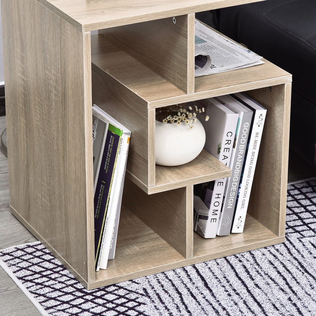Side Table, 3 Tier End Table with Open Storage Shelves for Living Room, Bedroom, Set of 2, Oak