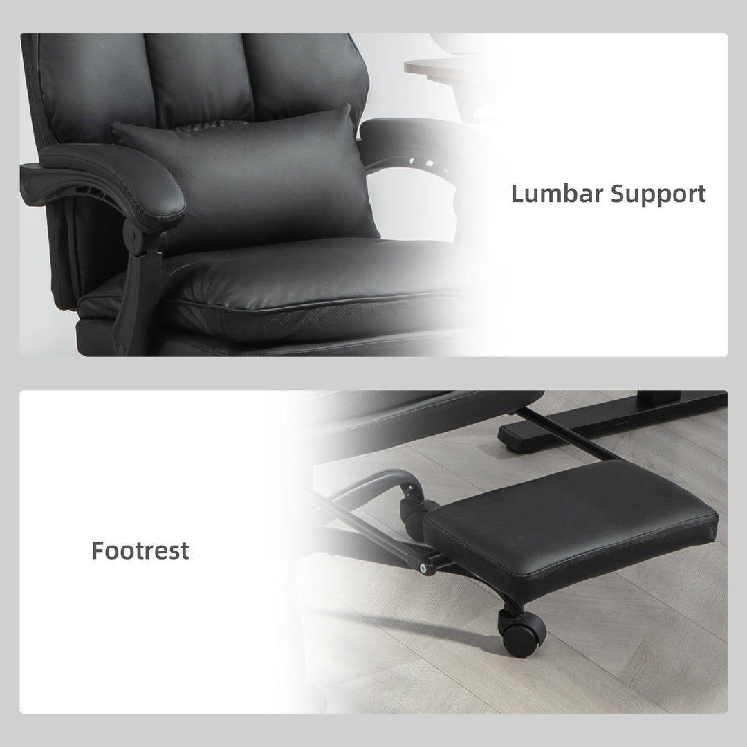 Faux Leather Reclining Office Chair, with Footrest - Black