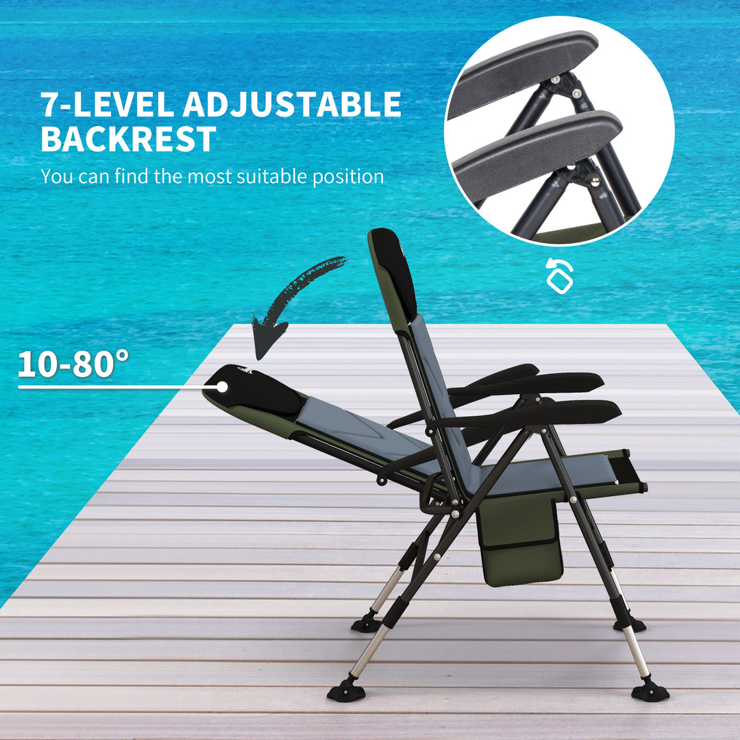 Foldable Metal Frame Fishing Chair, with Adjustable Legs - Green/Black