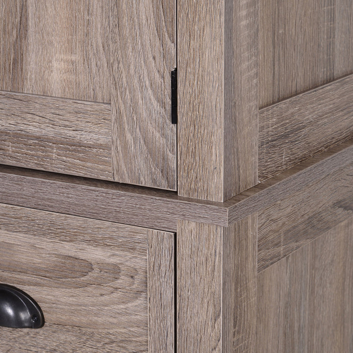 Freestanding Kitchen Cupboard, 184cm Tall Storage Cabinet with Doors and Shelves, Traditional Colonial 4-Door Kitchen Pantry Cupboard with Drawer, Dark Wood Grain