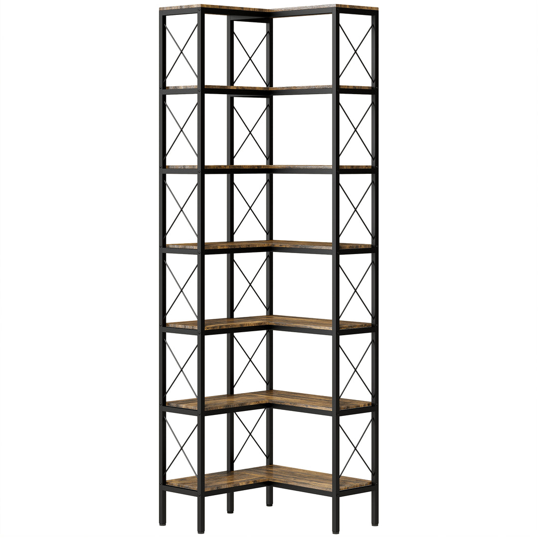 6-Tier L-Shaped Bookshelf, Freestanding Corner Bookcase with Metal Fra