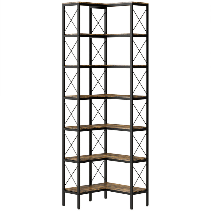 6-Tier L-Shaped Bookshelf, Freestanding Corner Bookcase with Metal Fra
