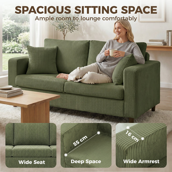 Loveseat Sofa with Wide Seat, Corduroy 2 Seater Couch with Deep Seat, 
