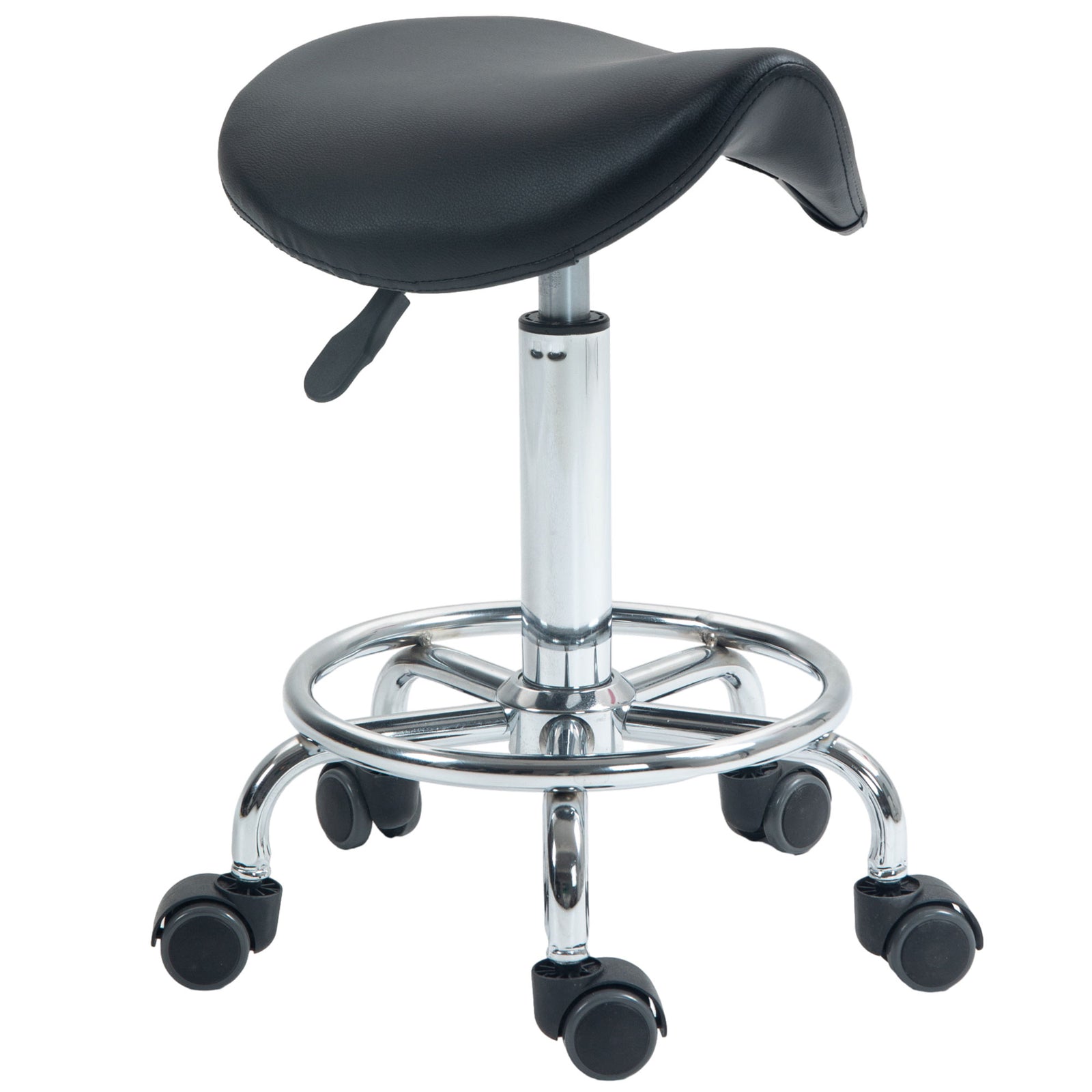 Salon Saddle Stool, Rolling Saddle Chair for Massage, Spa, Clinic, Beauty, Hairdressing and Tattoo, Black