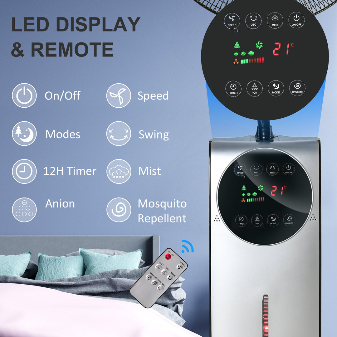 16" Pedestal Fan with Water Mist Spray, Humidifying Misting Fan, Standing Fan with 3 Speeds, 3.1L Water Tank, Timer and Electric Mosquito Killer Jack, Black