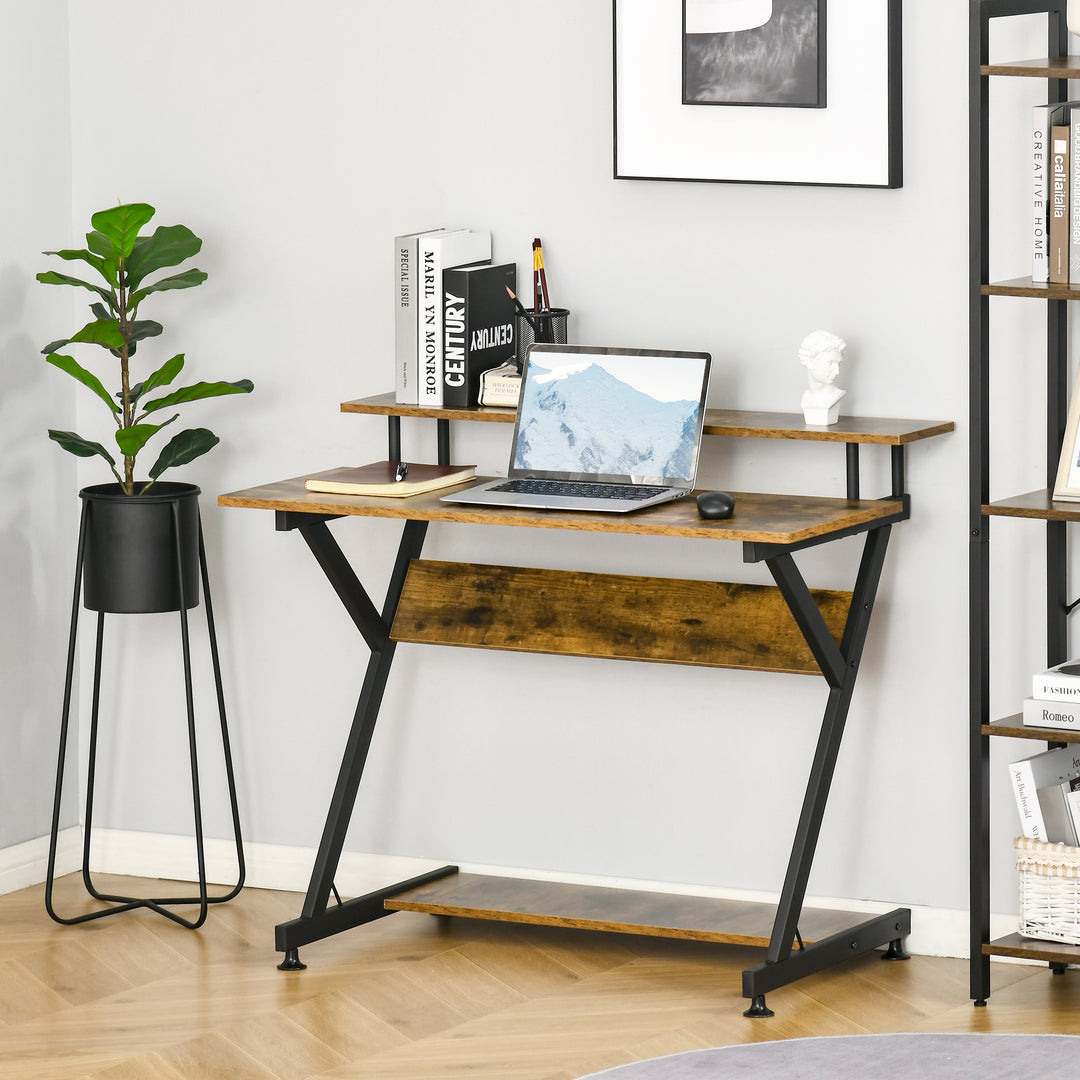 MCL Industrial Computer Desk with Monitor Stand, 100 x 60cm Compact Desk for Small Spaces, Home Office Desk, Rustic Brown