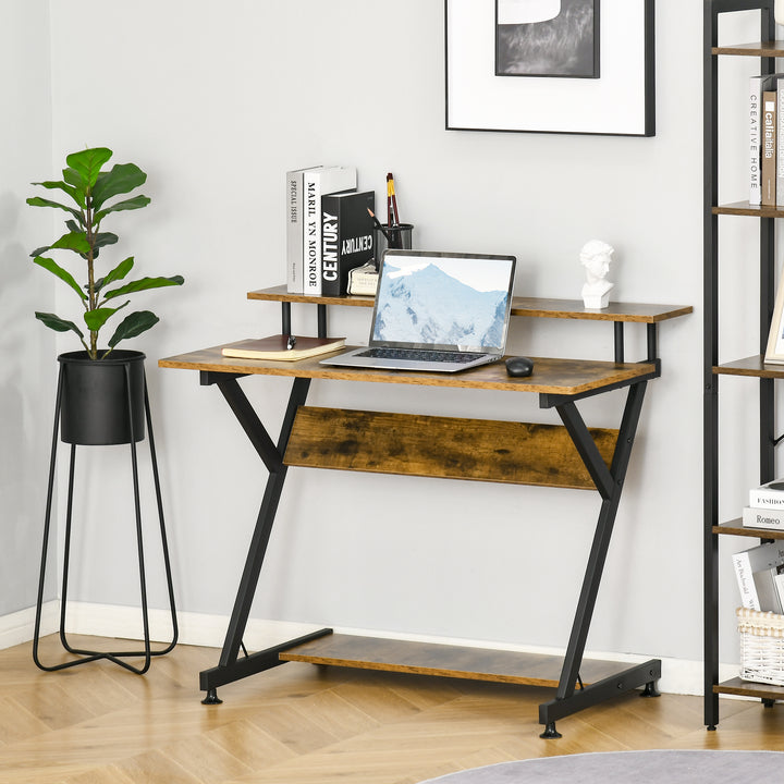 MCL Industrial Computer Desk with Monitor Stand, 100 x 60cm Compact Desk for Small Spaces, Home Office Desk, Rustic Brown