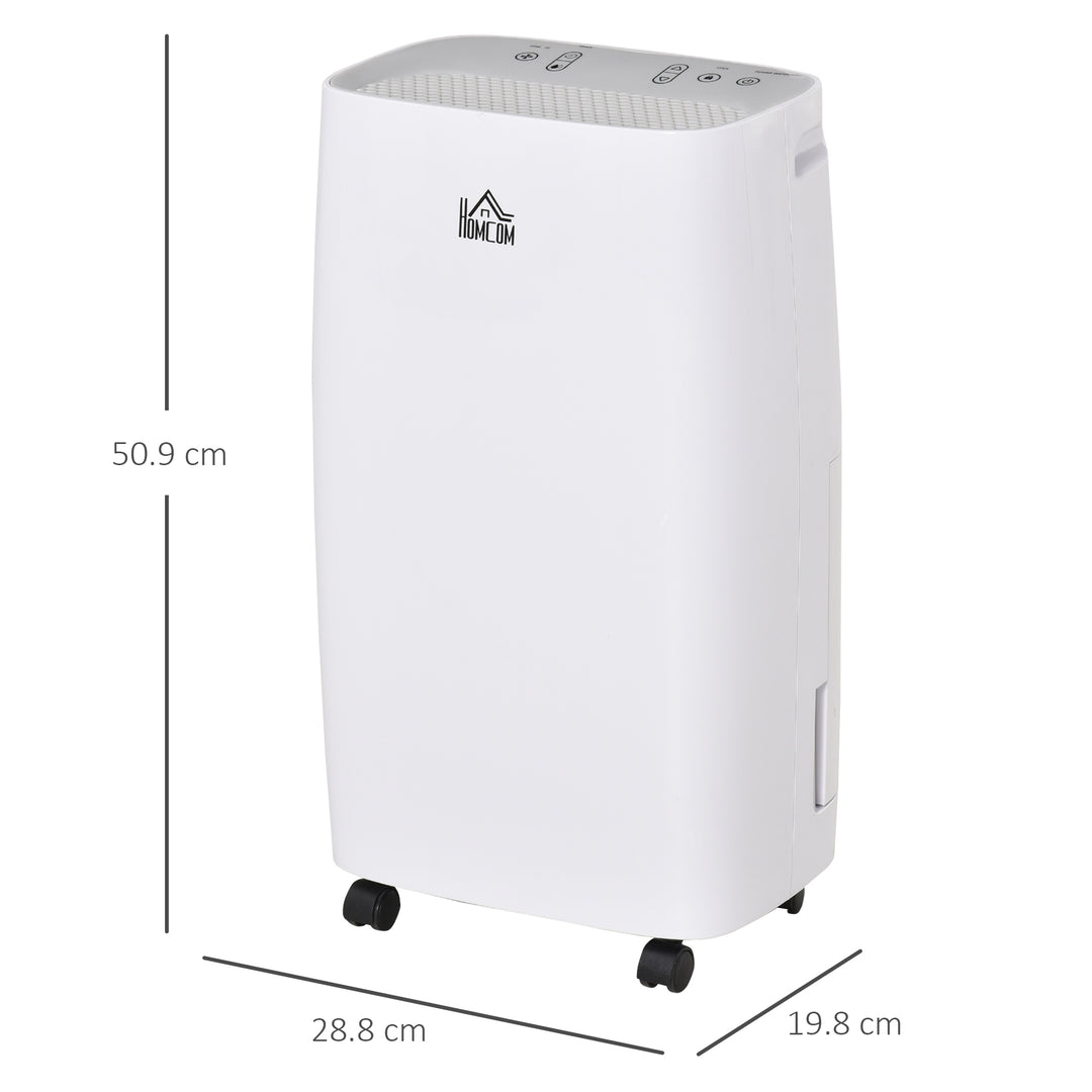 HOMCOM 12L/Day Portable Dehumidifier for Home w/ 24H Timer, Humidity Display, 2 Speed Modes, 2500ml Electric Air Dehumidifier w/ Four Wheels, White