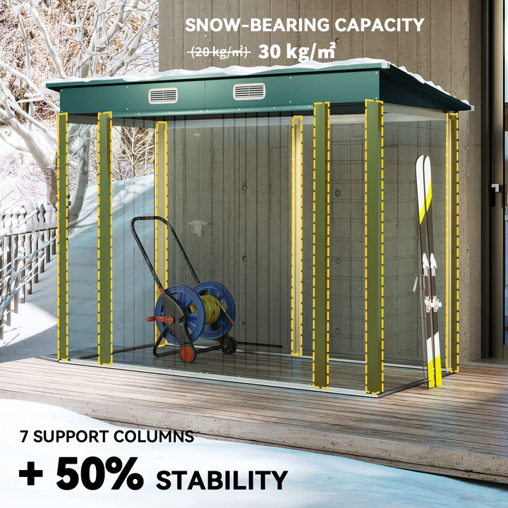 3.7 x 7.9ft Galvanised Steel Shed, with Latched Door and Padlock - Green