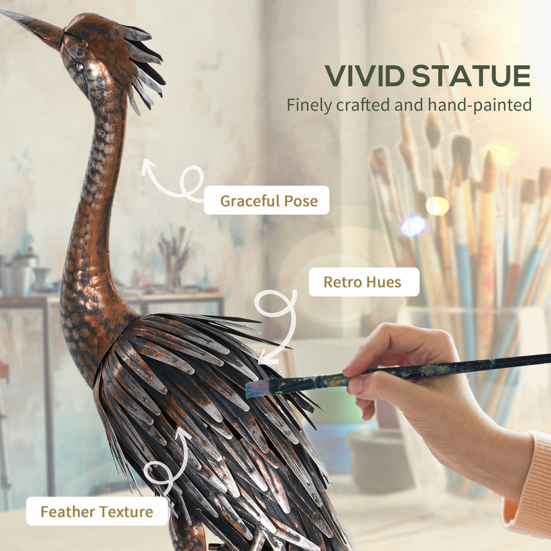 Heron Garden Statue, Standing Garden Ornament, Metal Garden Gift with Stakes for Patio Pond Landscape Decoration, Silver Tone