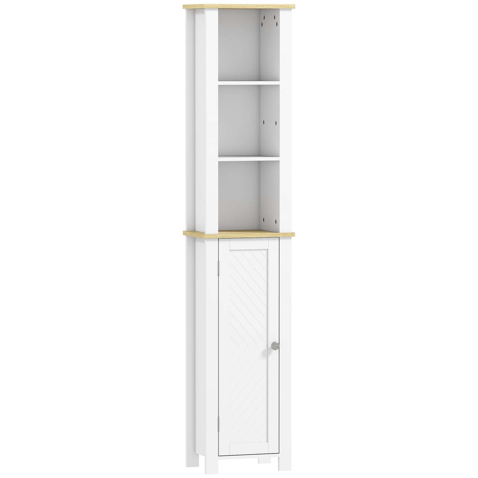 Slim Bathroom Storage Unit with Open Compartment, Bathroom Storage Cabinet with Adjustable Shelf, 34 x 23 x 165 cm, White