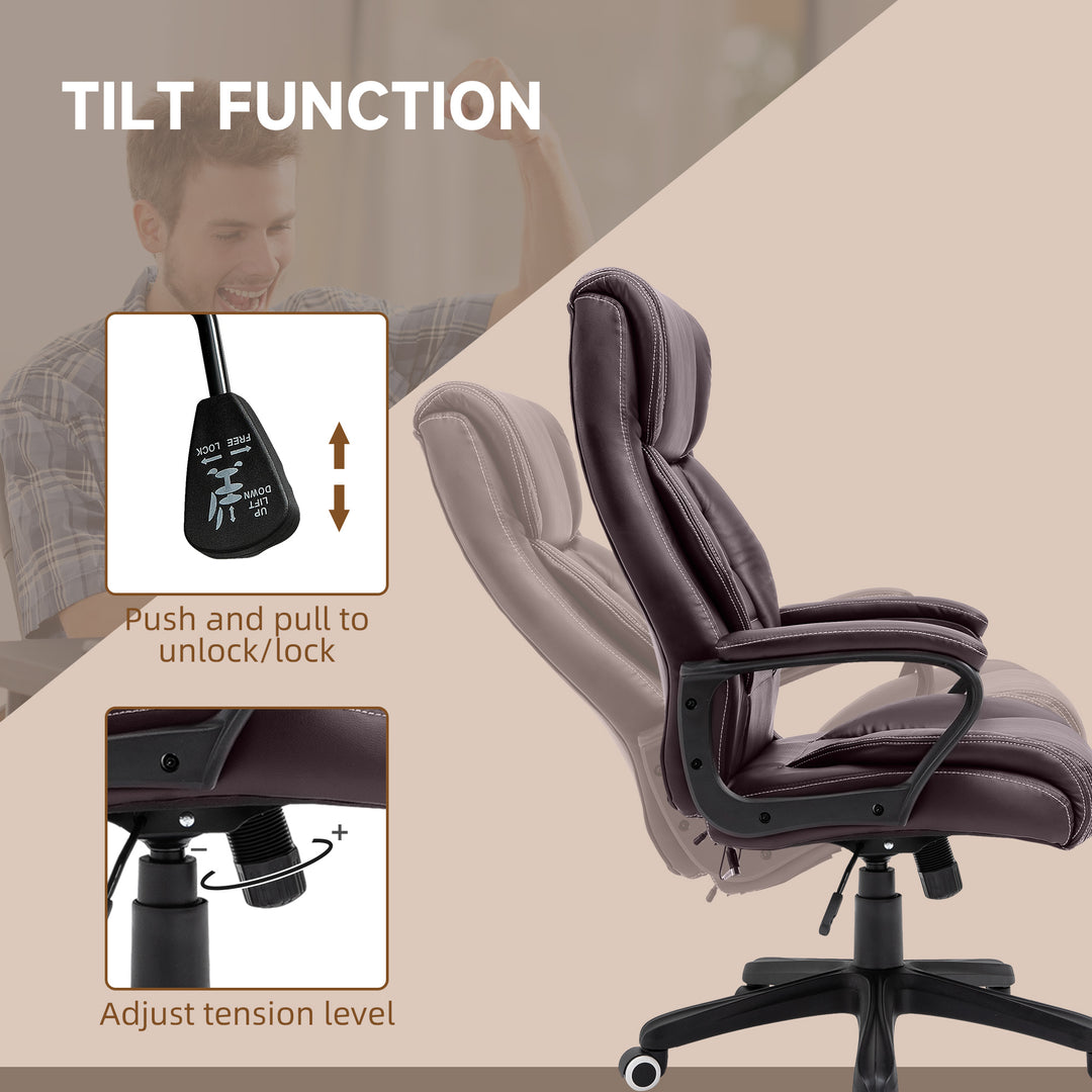 Office Chair with 6-Point Maaage, PU Desk Chair with Padded Seat and Armrest, Computer Chair with Tilt Function for Home, Brown