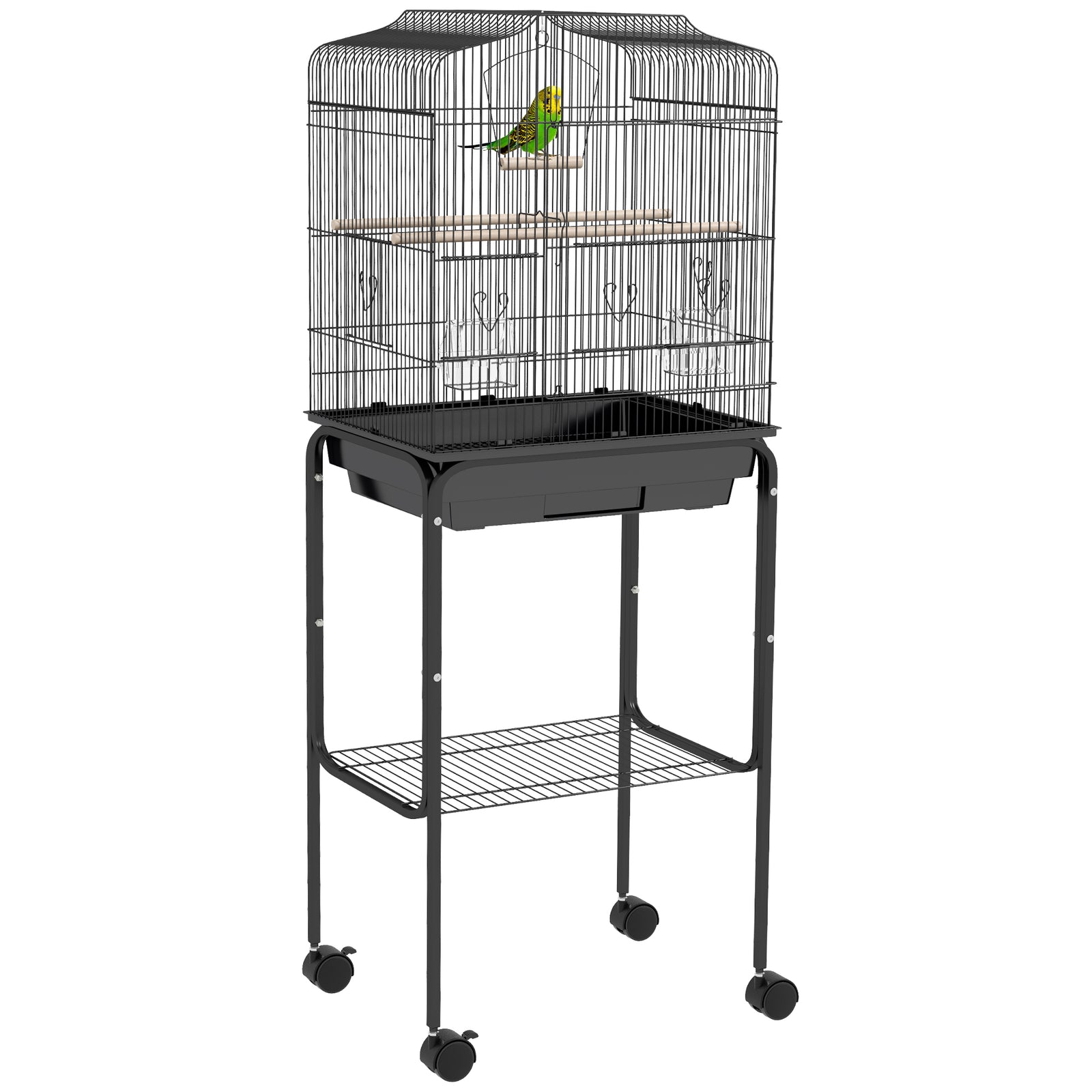Bird Cage Budgie Cages for Finch Canary Parakeet with Stand Wheels Slide-out Tray Accessories Storage Shelf, Black