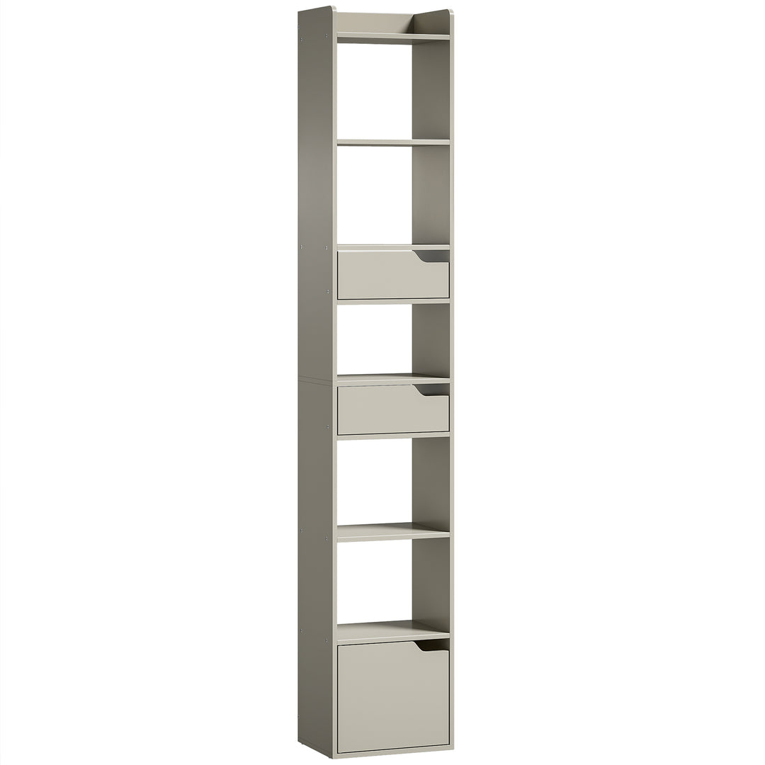Bookcase Tall Narrow with 5 Tiers and Drawers Freestanding Bookshelf S