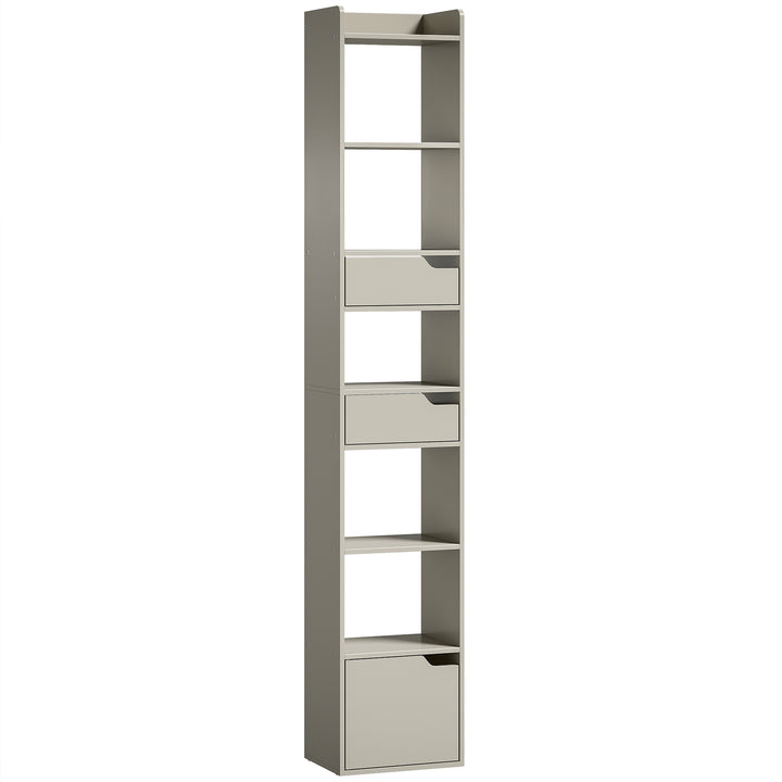 Bookcase Tall Narrow with 5 Tiers and Drawers Freestanding Bookshelf S