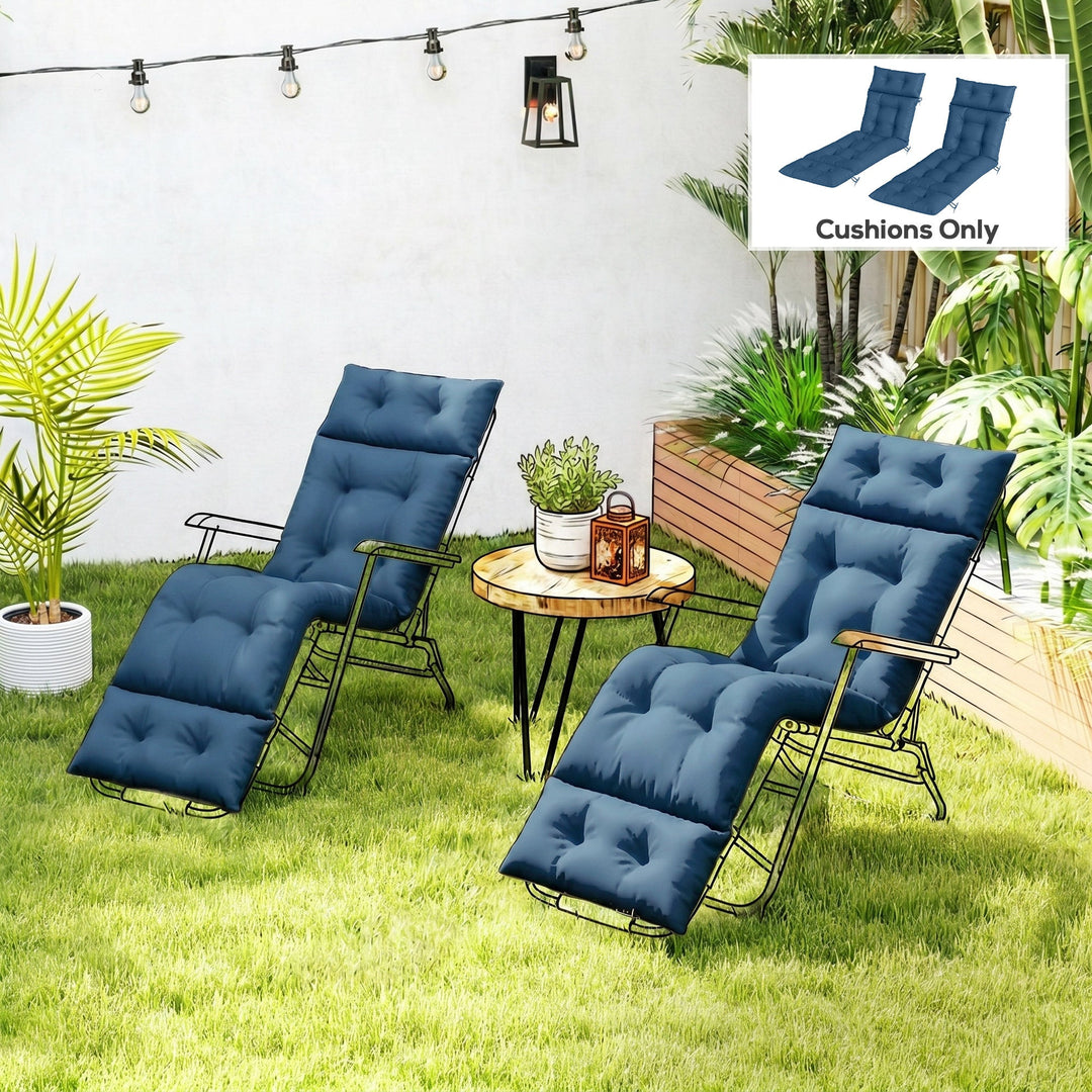 Set of Two 190 x 56cm Sun Lounger Cushions - Navy Blue