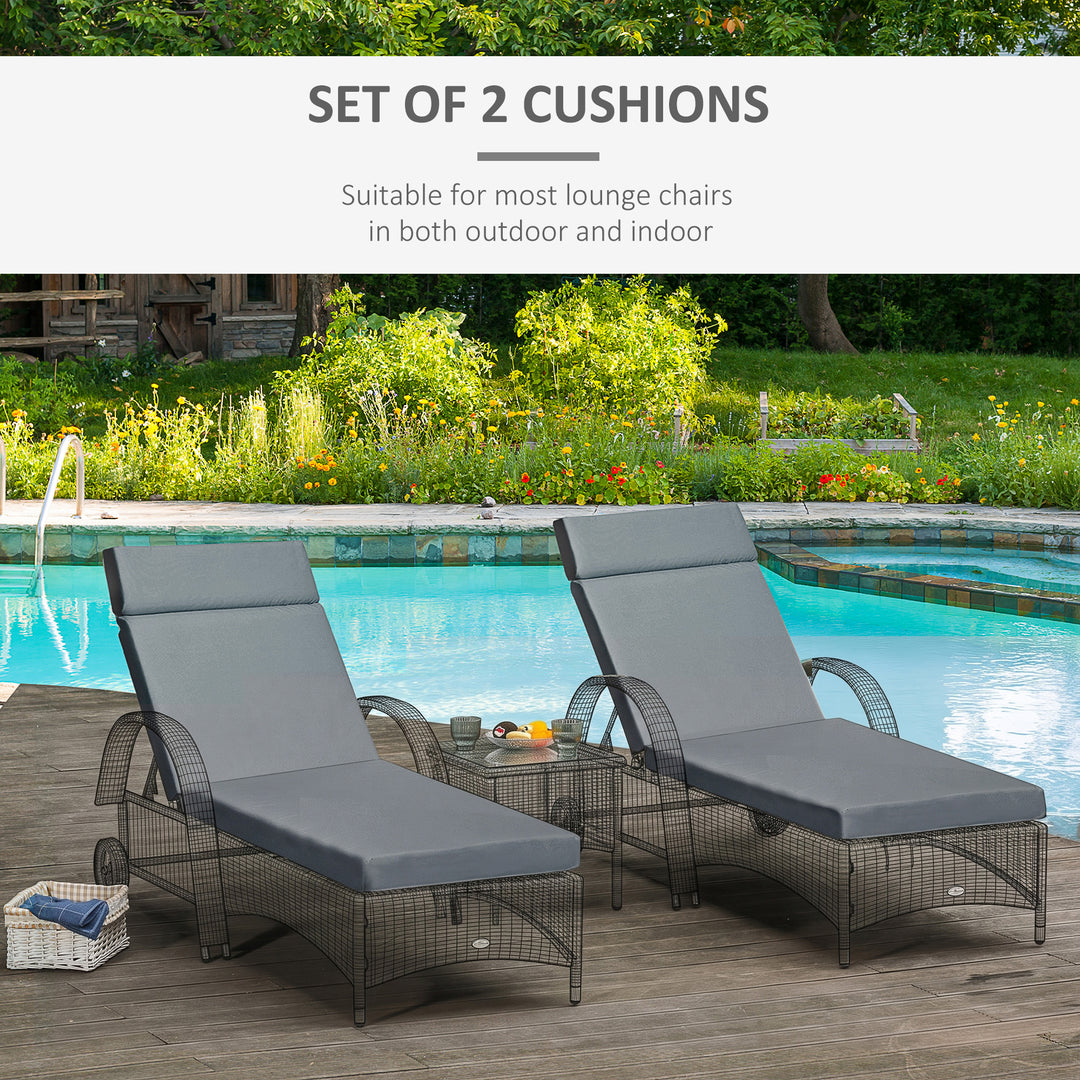 Set of 2 Sun Lounger Cushions, Replacement Cushions for Rattan Furnitu