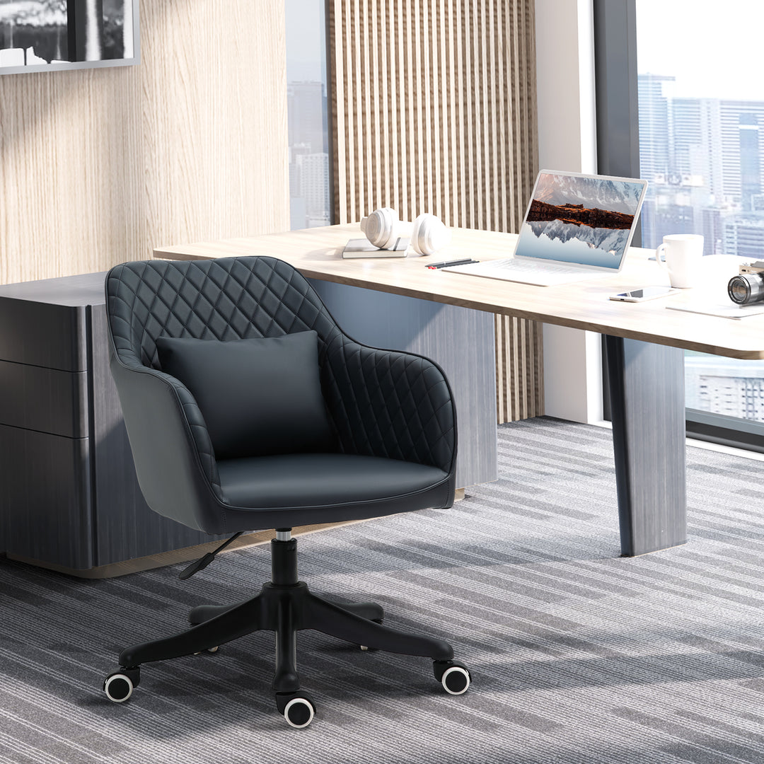 Velvet Office Chair, Desk Chair, Makeup Vanity Chair with Massage Lumbar Pillow and Rolling Wheels for Bedroom and Home, Deep Blue