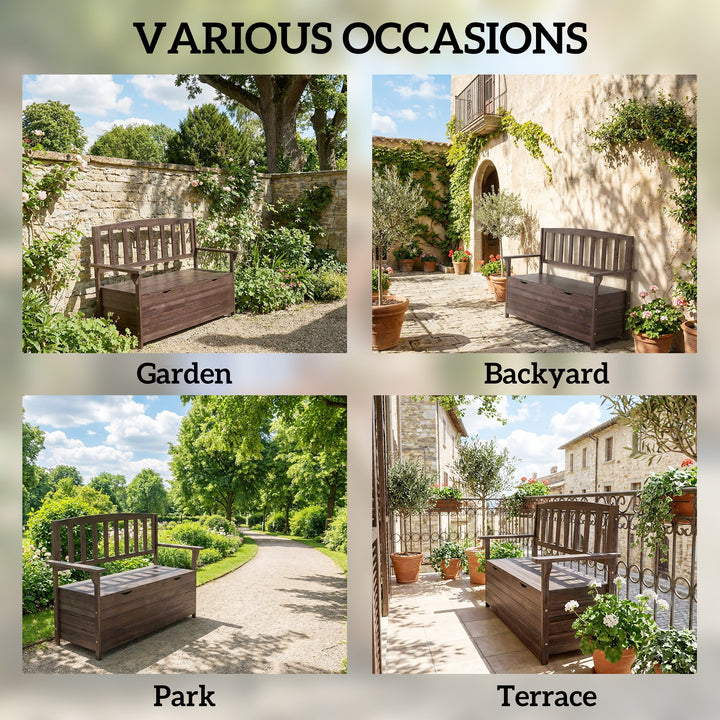 Outdoor 2 Seater Garden Bench, Wooden Bench with Storage, Backrest, Ar