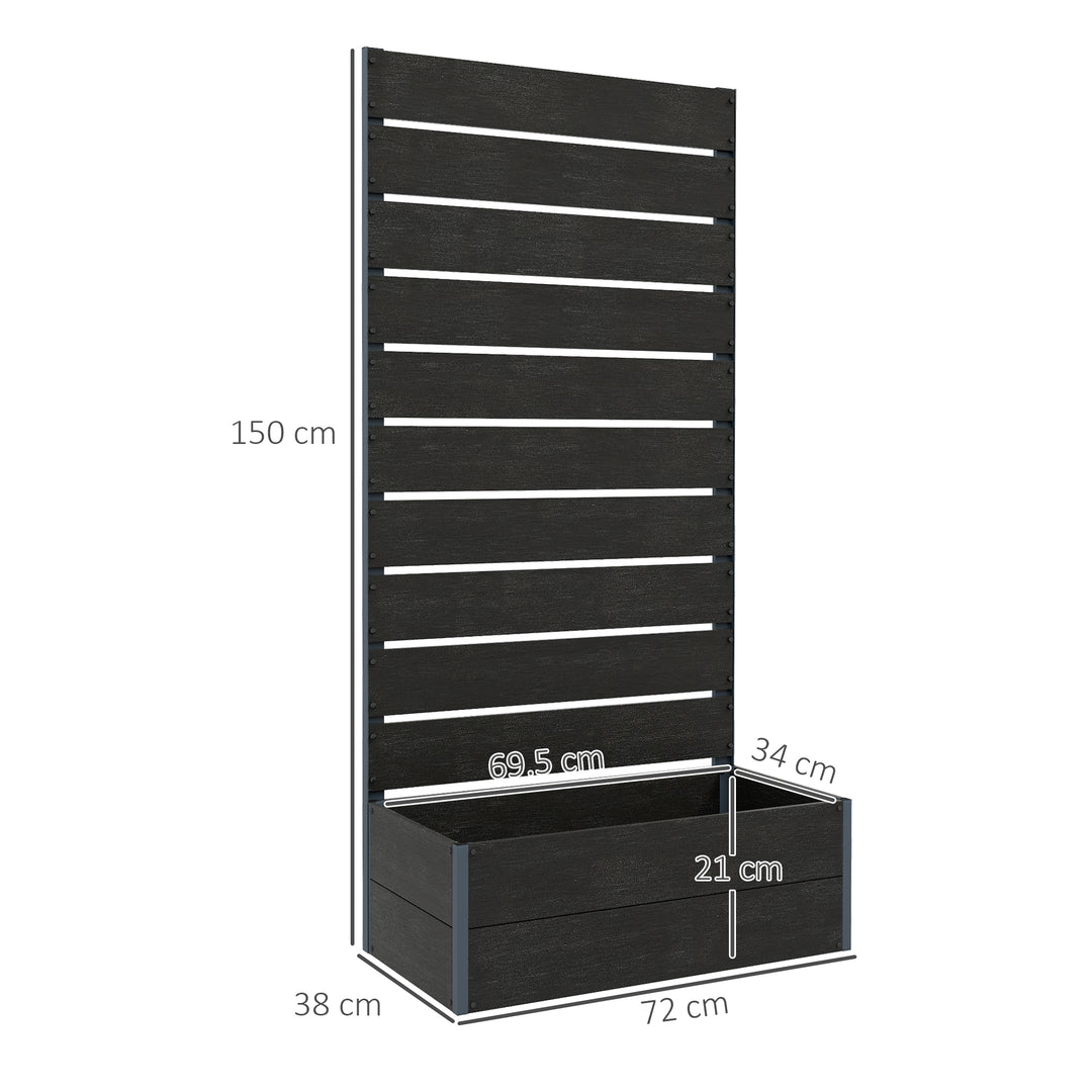 34 x 69.5cm Garden Planter Box, with Back Trellis, Black