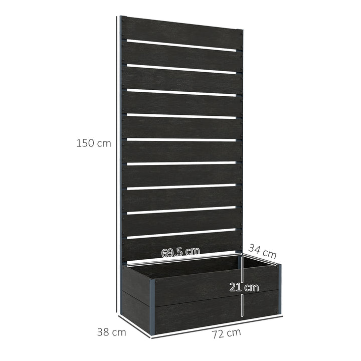 34 x 69.5cm Garden Planter Box, with Back Trellis, Black