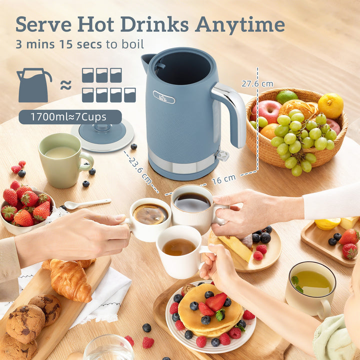 MCL Sleek Textured Kettle and Four-Slice Toaster Set - Blue