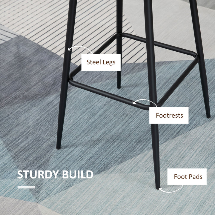 MCL Retro Bar Stools Set of 2, Breakfast Bar Chairs with Footrest, Kitchen Stools with Backs and Steel Legs, for Dining Area and Home Bar, Brown